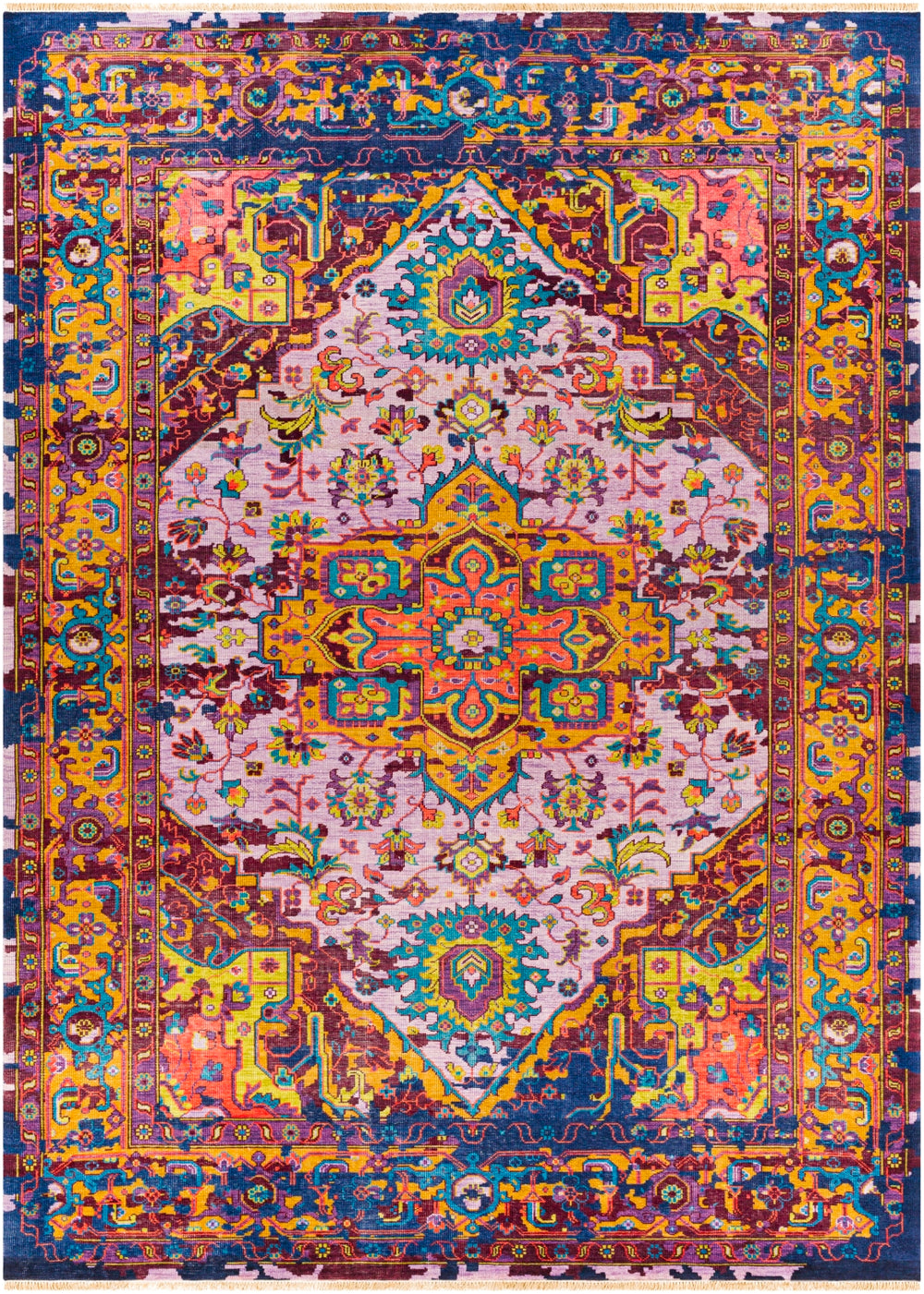 Festival FVL-1004 Traditional NZ Wool Rug FVL1004-913 Eggplant, Lilac, Light Gray, Lime, Sky Blue, Violet, Mustard, Coral 100% NZ Wool 9' x 13'