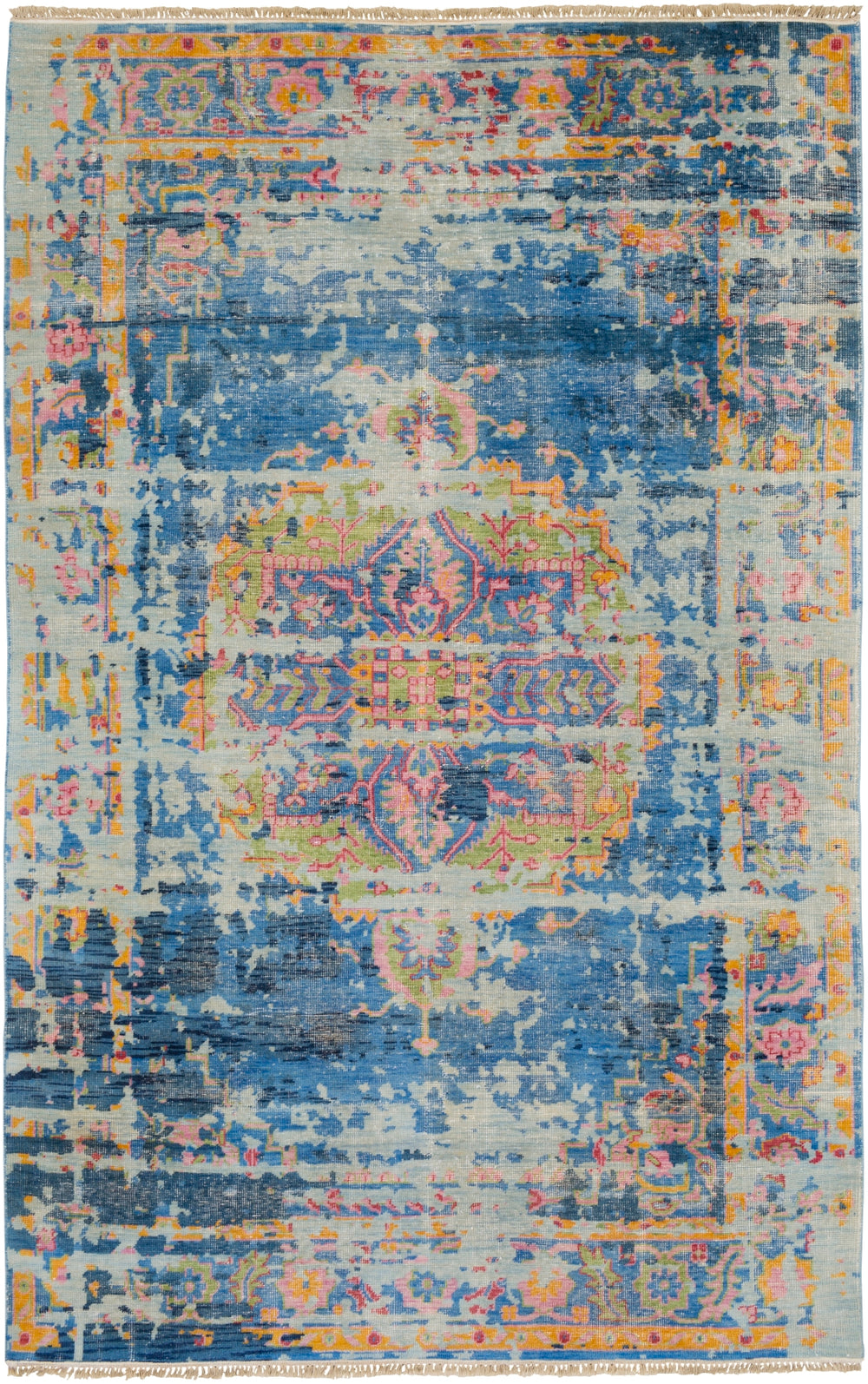 Festival FVL-1007 Traditional NZ Wool Rug FVL1007-913 Denim, Dark Blue, Navy, Taupe, Light Gray, Grass Green, Camel, Rose, Saffron 100% NZ Wool 9' x 13'