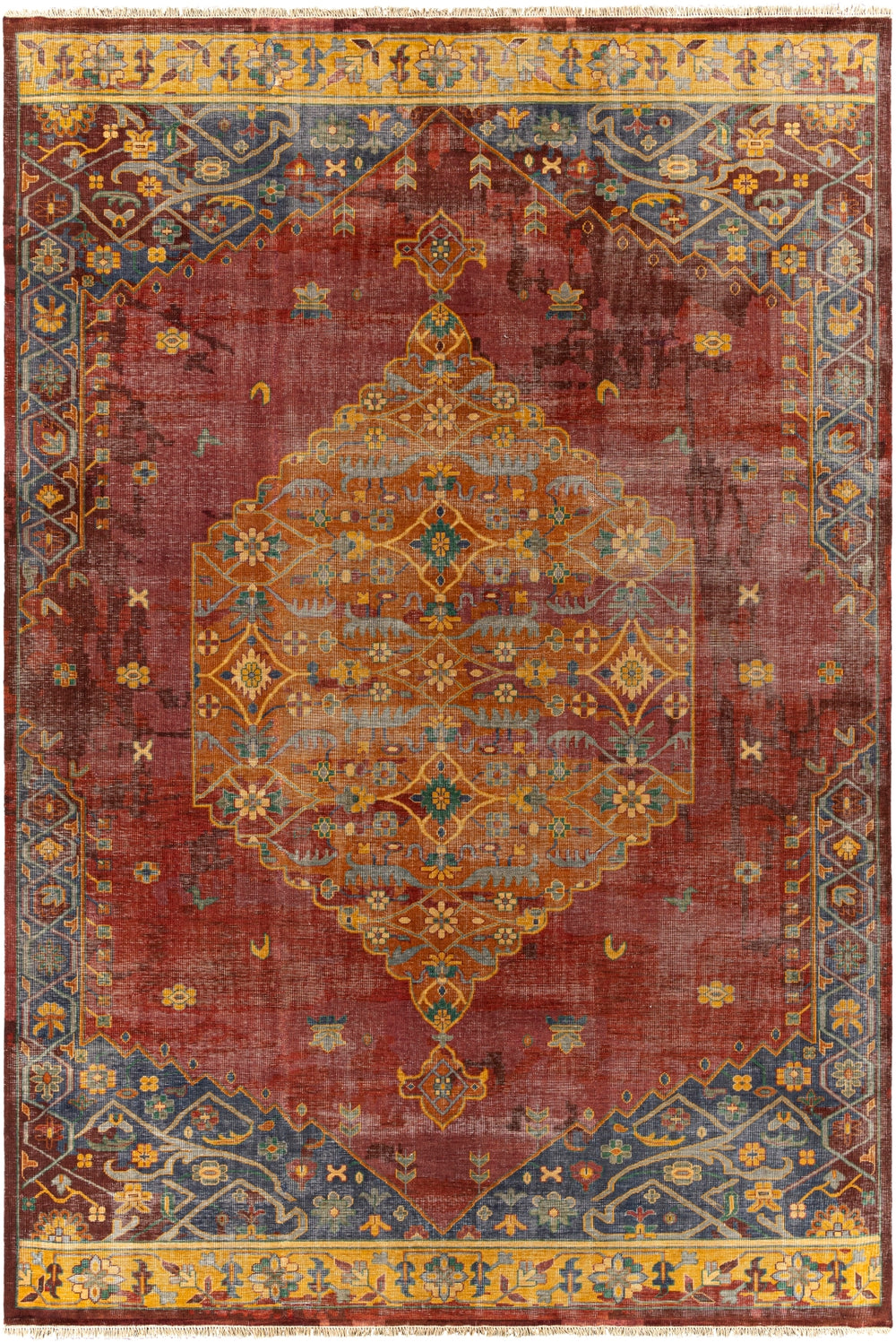 Festival FVL-1008 Traditional NZ Wool Rug FVL1008-69 Mauve, Dark Purple, Dark Red, Rust, Burgundy, Mustard, Camel, Medium Gray, Ice Blue, Teal, Dark Blue 100% NZ Wool 6' x 9'