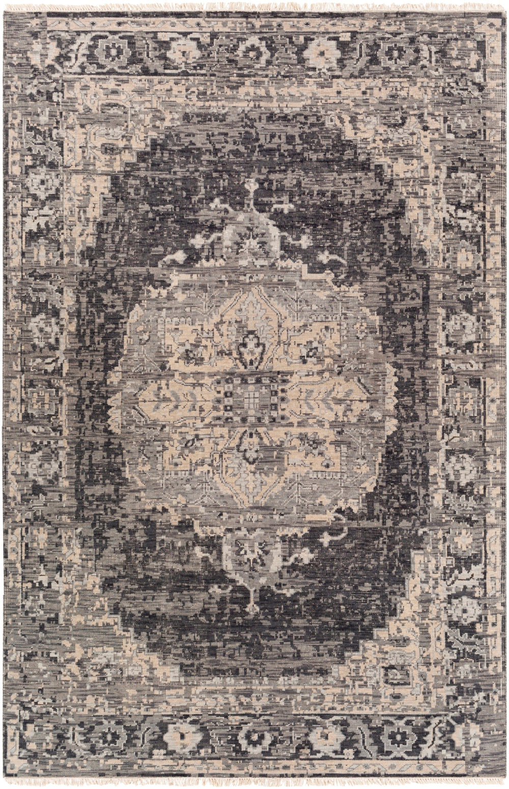 Festival FVL-1009 Traditional NZ Wool Rug FVL1009-913 Black, Charcoal, Medium Gray, Taupe, Cream 100% NZ Wool 9' x 13'