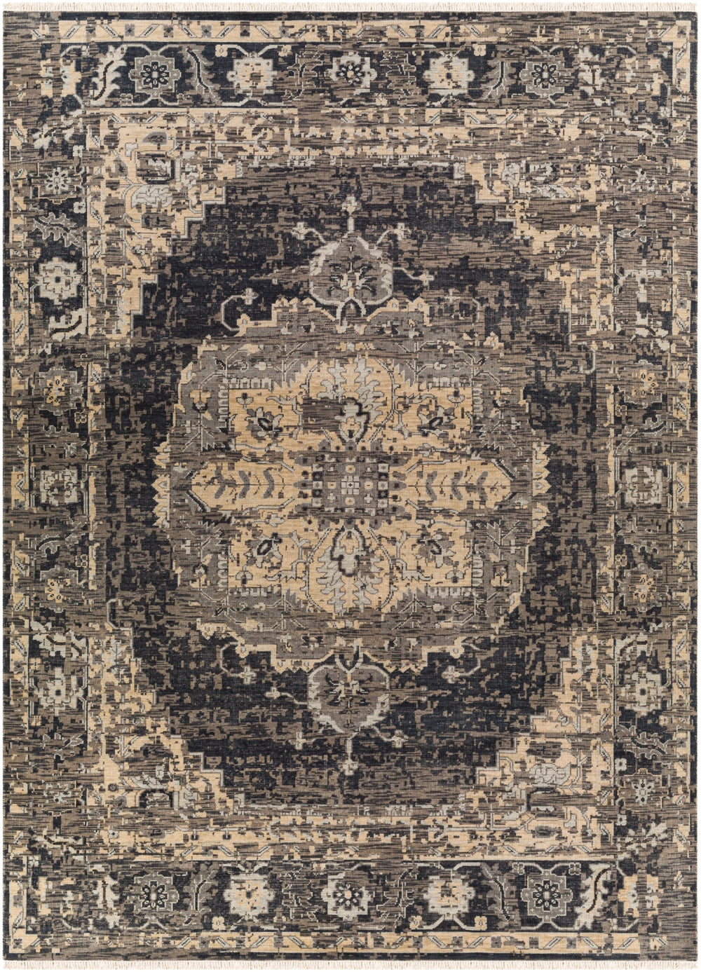 Festival FVL-1009 Traditional NZ Wool Rug FVL1009-913 Black, Charcoal, Medium Gray, Taupe, Cream 100% NZ Wool 9' x 13'