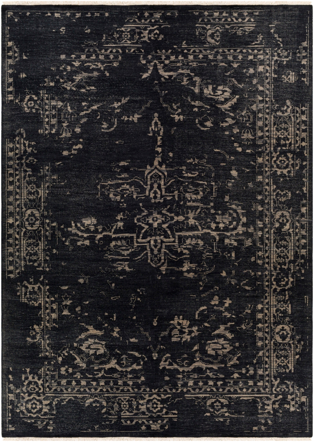 Festival FVL-1010 Traditional NZ Wool Rug FVL1010-913 Black, Medium Gray, Cream 100% NZ Wool 9' x 13'