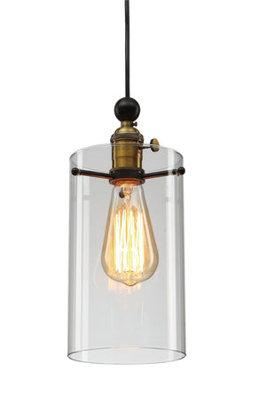 Bethel Black & Brass Single Pendant Lighting in Glass & Iron