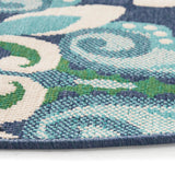 Kaia Outdoor 7'10" Round Medallion Area Rug, Blue and Green Noble House