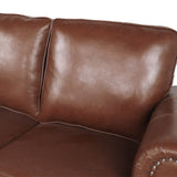 Noble House Lawton Contemporary Faux Leather Loveseat with Nailhead Trim, Cognac Brown and Dark Brown