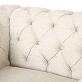 Voll Chesterfield Fabric Tufted Club Chairs with Nailhead Trim, Beige and Dark Brown Noble House