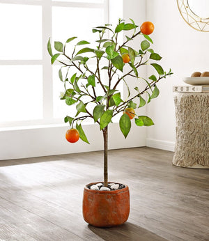 Faux Orange Potted Tree - Lifelike Artificial Citrus Décor for a Vibrant, Relaxed Home Ambiance