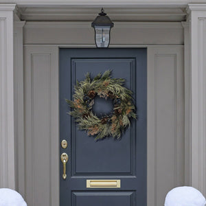 Safavieh Faux 24 Inch Pine Wreath W/ Pine Cones & Blueberries Green / Blue Vines  / Pinecone / Plastic / Metal FXP1094A