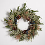 Faux 24 Inch Pine Wreath W/ Pine Cones & Blueberries