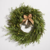 Safavieh Faux 22 Inch Pine Led Wreath W/ Gold Bells Green Vines / Flax / Plastic / Metal / Led Light FXP1096A