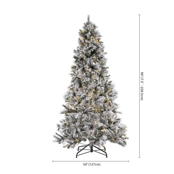 Safavieh 7.5 Ft, Frosted Green, Pre-Lit Artificial Christmas Tree With Pine Cones White / Green Plastic / Iron / Pine Cones FXP2016A