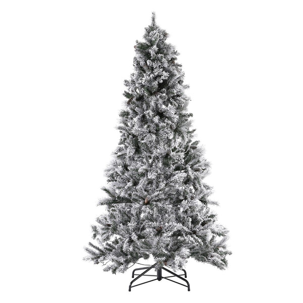 Safavieh 7.5 Ft, Frosted Green, Pre-Lit Artificial Christmas Tree With Pine Cones White / Green Plastic / Iron / Pine Cones FXP2016A