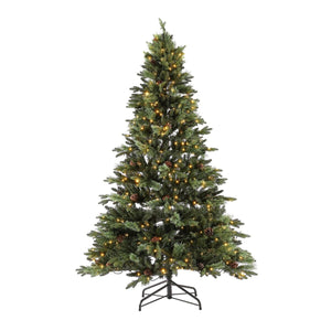 Safavieh 7.5 Ft, Green, Pre-Lit Artificial Christmas Tree With Pine Cones Green Plastic / Iron / Pine Cones FXP2017A