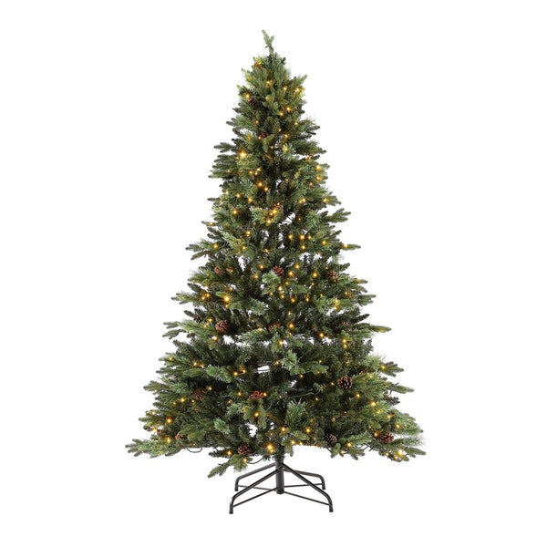 Safavieh 7.5 Ft, Green, Pre-Lit Artificial Christmas Tree With Pine Cones Green Plastic / Iron / Pine Cones FXP2017A