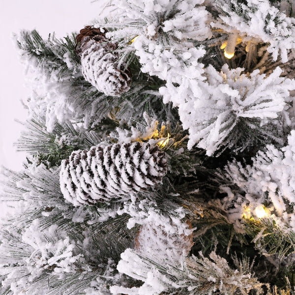 Safavieh 5.5 Ft, Frosted Green, Pre-Lit Artificial Christmas Tree With Pine Cones White / Green Plastic / Iron / Pine Cones FXP2019A