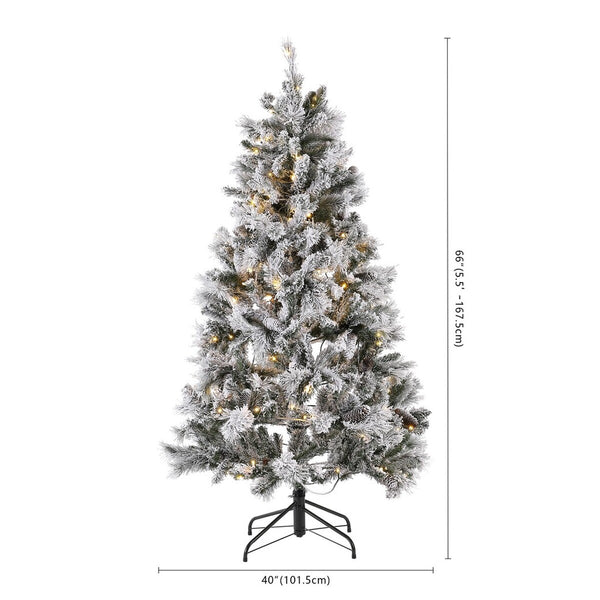 Safavieh 5.5 Ft, Frosted Green, Pre-Lit Artificial Christmas Tree With Pine Cones White / Green Plastic / Iron / Pine Cones FXP2019A