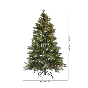 Safavieh 5.5 Ft, Green, Pre-Lit Artificial Christmas Tree With Pine Cones Green Plastic / Iron / Pine Cones FXP2020A