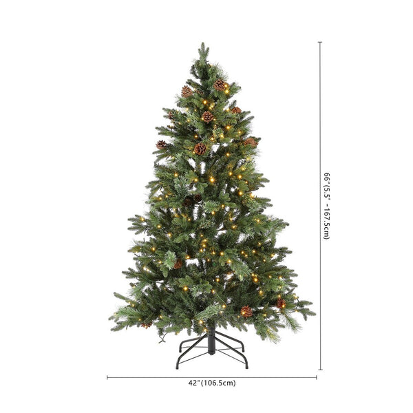 Safavieh 5.5 Ft, Green, Pre-Lit Artificial Christmas Tree With Pine Cones Green Plastic / Iron / Pine Cones FXP2020A