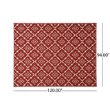 Tallevast Outdoor 7'10" x 10' Trellis Area Rug, Red and Ivory Noble House