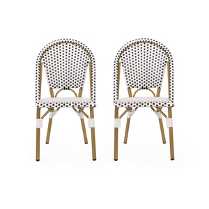 Elize Outdoor French Bistro Chair, Black, White, and Bamboo Finish Noble House