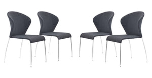 Zuo Modern Oulu 100% Polyester, Steel Modern Commercial Grade Dining Chair Set - Set of 4 Graphite, Chrome 100% Polyester, Steel