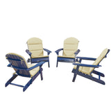 Malibu Outdoor Acacia Wood Folding Adirondack Chairs with Cushions (Set of 4), Navy Blue and Khaki