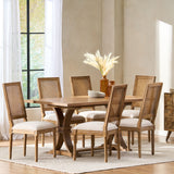 Noble House Regina French Country Wood and Cane 7-Piece Expandable Dining Set, Beige and Natural