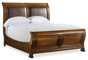 Hooker Furniture Tynecastle Traditional-Formal King Sleigh Bed in Poplar Solids and Figured Alder Veneers with Leather and Nailhead 5323-90466