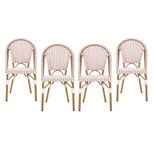 Noble House Elize Outdoor French Bistro Chair (Set of 4), Rust Orange, White, and Bamboo Finish