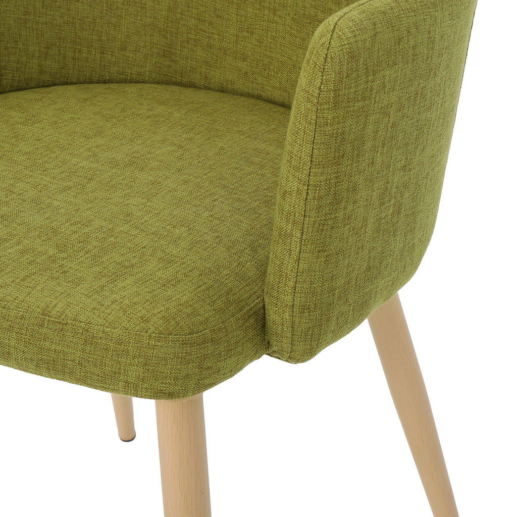 Zeila Mid Century Modern Green Fabric Dining Chair with Light Brown Wood Finished Metal Legs Noble House
