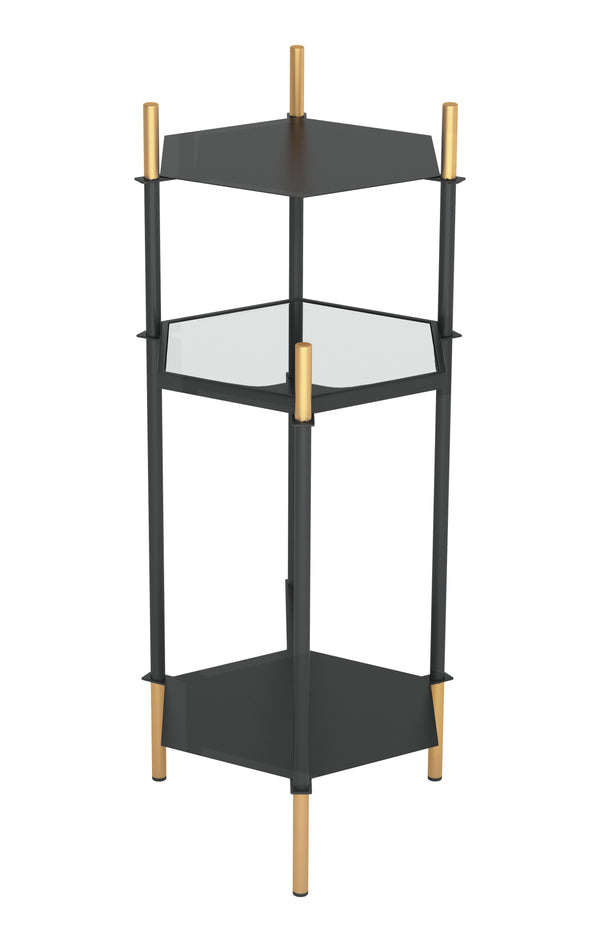 Zuo Modern William Steel, Glass Modern Commercial Grade Side Table Black, Gold Steel, Glass