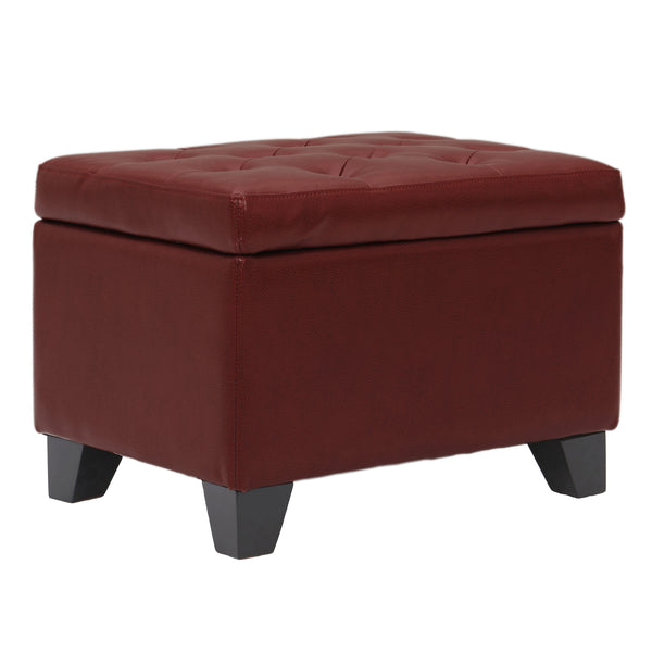 Julian Stylish Rectangular Bonded Leather Storage Ottoman with Biscuit Tufting for Home Organization