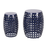 Colcord Outdoor Metal Side Tables, Navy Blue Noble House