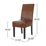 Pertica Contemporary Upholstered T-Stitch Dining Chairs (Set of 6), Cognac Brown Faux Leather and Espresso Noble House