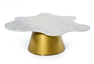 VIG Furniture Modrest Gabbro High - Glam White Marble and Gold Coffee Table VGODLZ-220C-H