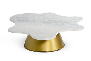 VIG Furniture Modrest Gabbro Low - Glam White Marble and Gold Coffee Table VGODLZ-220C-L