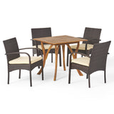 Christopher Knight Home® Hartford Outdoor 5 Piece Acacia Wood/ Wicker Dining Set with Cushions, Teak Finish and Multibrown with Crème