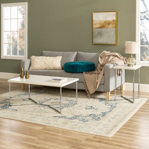 Walker Edison Mid Century Modern Coffee Table - White Faux Marble/Chrome in Faux Marble, Powder Coated Metal AF42LUXWMC 842158129178