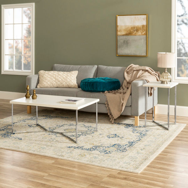 Walker Edison Mid Century Modern Coffee Table - White Faux Marble/Chrome in Faux Marble, Powder Coated Metal AF42LUXWMC 842158129178