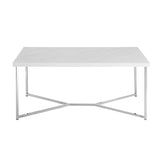 Walker Edison Mid Century Modern Coffee Table - White Faux Marble/Chrome in Faux Marble, Powder Coated Metal AF42LUXWMC 842158129178