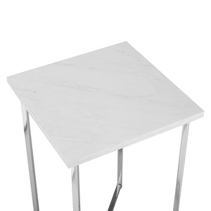 Walker Edison Mid Century Modern Coffee Table - White Faux Marble/Chrome in Faux Marble, Powder Coated Metal AF42LUXWMC 842158129178
