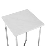 Walker Edison Mid Century Modern Coffee Table - White Faux Marble/Chrome in Faux Marble, Powder Coated Metal AF42LUXWMC 842158129178