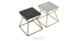 Gakko End Table Set: Two Gakko End Table Black Marble and White Marble Gold Brass Frame