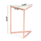 Corral Modern Glam Handcrafted Banswara Marble Top C-Shaped Side Table, White and Rose Gold Noble House