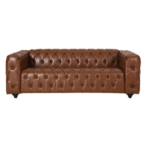 Sagewood Contemporary Faux Leather Tufted 3 Seater Sofa, Cognac Brown and Dark Brown Noble House