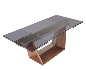 VIG Furniture Modrest Babia Modern Smoked Glass & Walnut Extendable Dining Table VGNSGD8683-SMK