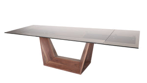 VIG Furniture Modrest Babia Modern Smoked Glass & Walnut Extendable Dining Table VGNSGD8683-SMK