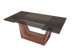 VIG Furniture Modrest Babia Modern Smoked Glass & Walnut Extendable Dining Table VGNSGD8683-SMK