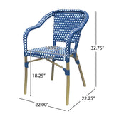 Cecil Outdoor French Bistro Chairs, Navy Blue, White, and Wood Print Noble House