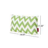 Marisol Outdoor Green and White Chevron Water Resistant Square and Rectangular Throw Pillows Noble House